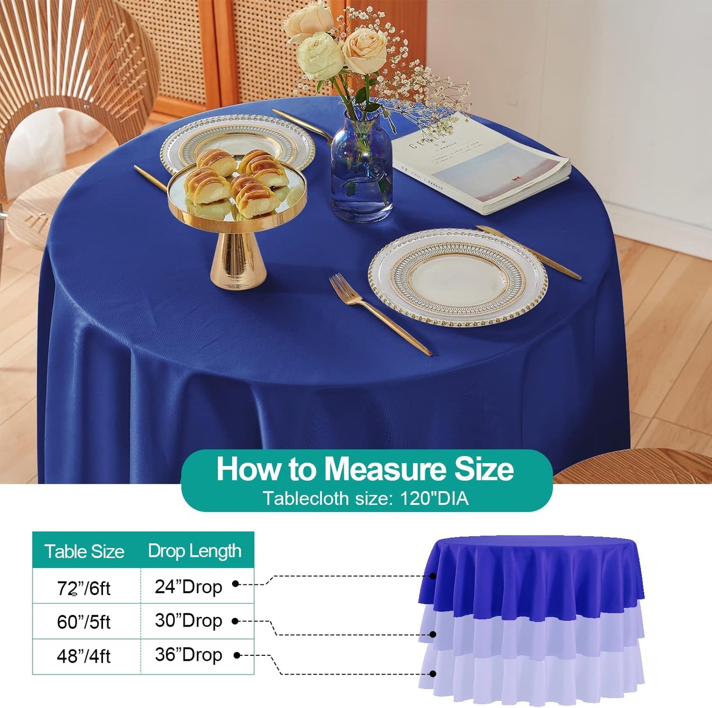 EMART Round Tablecloth Blue (4 Pack) 120 inch Circular Polyester Table Cover for Wedding Decor, Birthday Party, Banquet and Formal Events