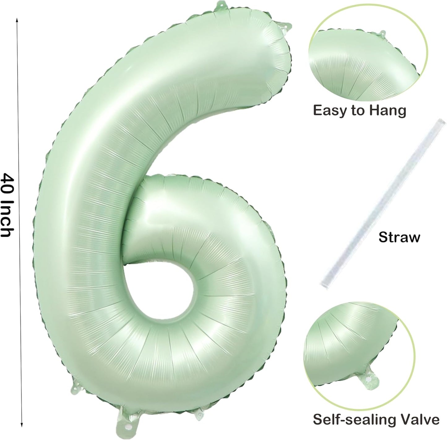 Number 6 Balloons, 40’’ Large Olive Green Number 6 Foil Helium Balloons for Girls Women, Self Inflating Number Balloons 0-9 for Men Boys 6th 16th Birthday Graduation Anniversary Party Decoration