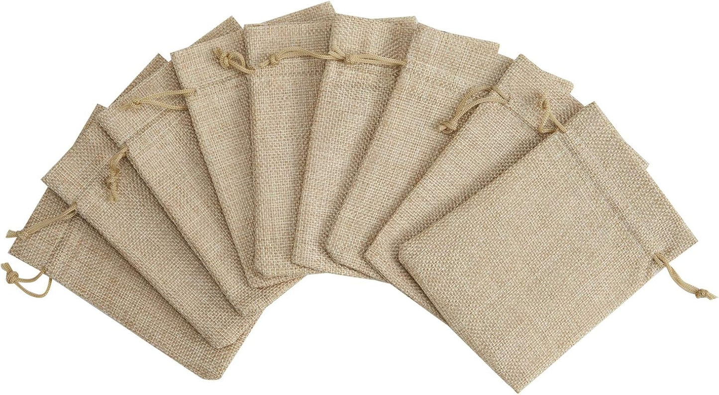 Tendwarm 50 Pcs 3x4 Inch Mini Size Burlap Gift Bags with Drawstring Linen Jewelry Bag for Wedding Party Favors