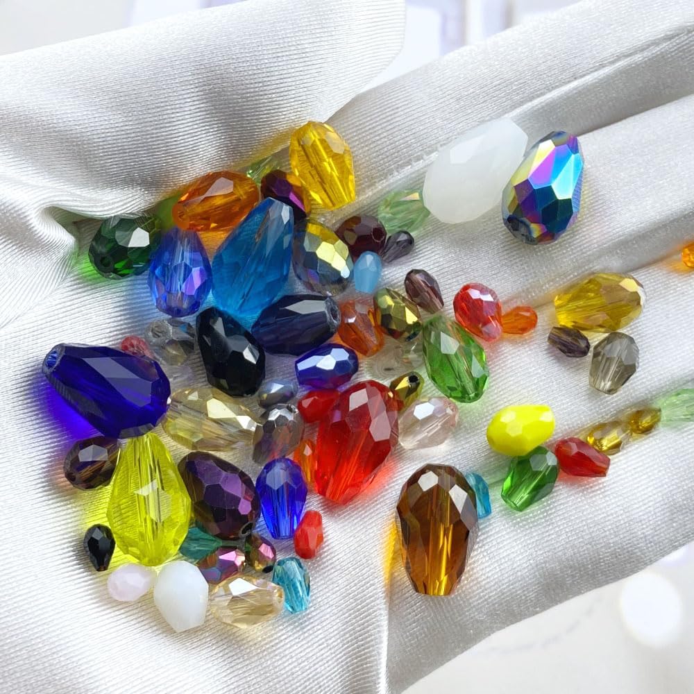 110pcs 6x8mm Teardrop Crystal Glass Beads Vertical Hole Faceted Loose Spacer Beads for DIY Craft Jewelry Making Necklace Bracelet Earring Wind Chimes(White Series)