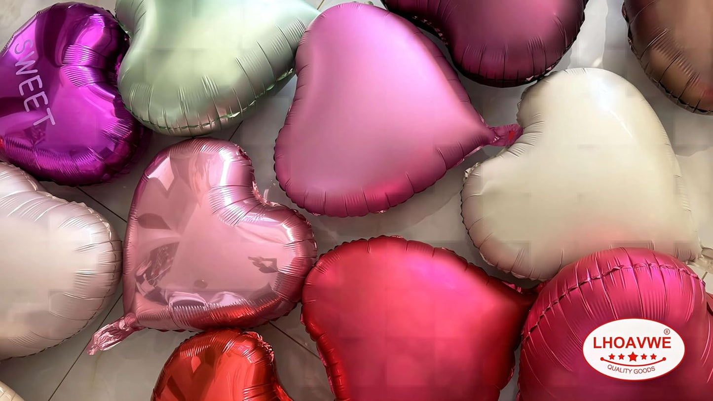 12 Pcs Red Heart Shaped Metallic Balloons 18 Inch Valentine Balloons for Valentines Day Bridal Shower Wedding Party Decorations (Red,Wine Red,Pink, Hot Pink)