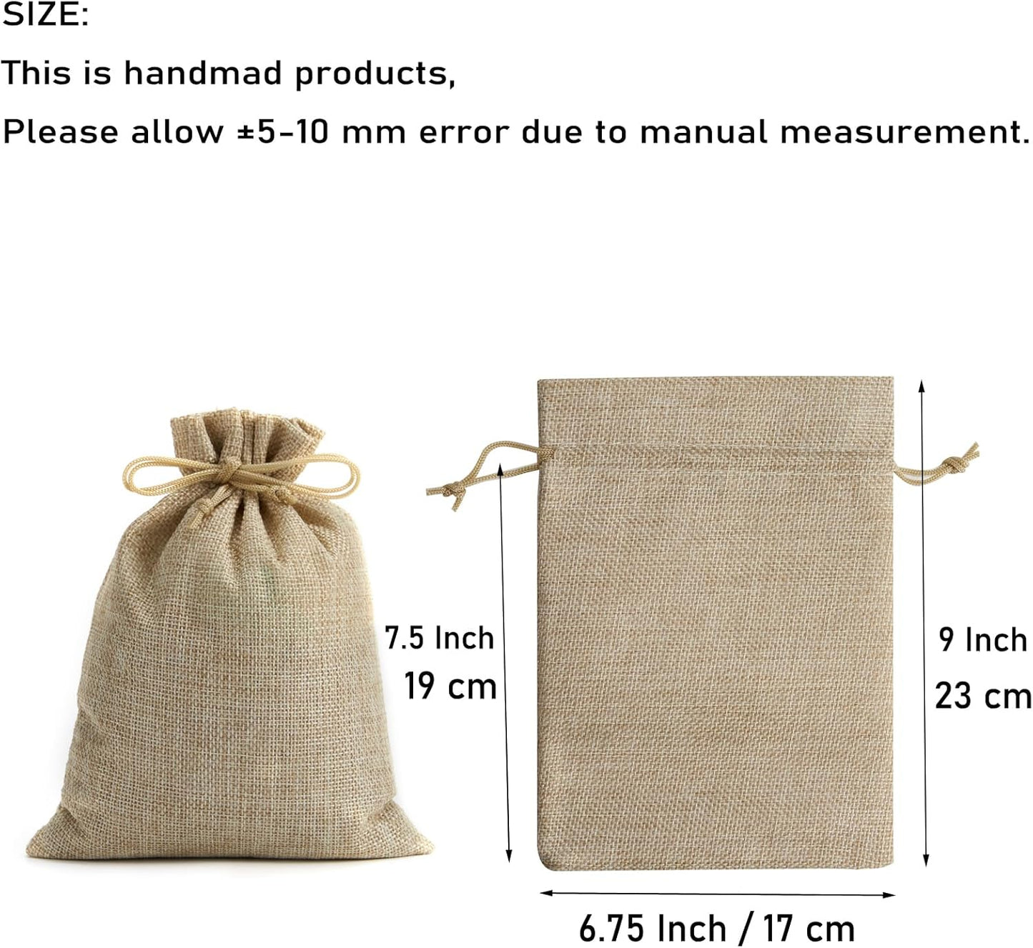 Tendwarm 50 Pcs 6.7x9 Inch Burlap Gift Bags with Drawstring Linen Jewelry Bag for Wedding Party Favors