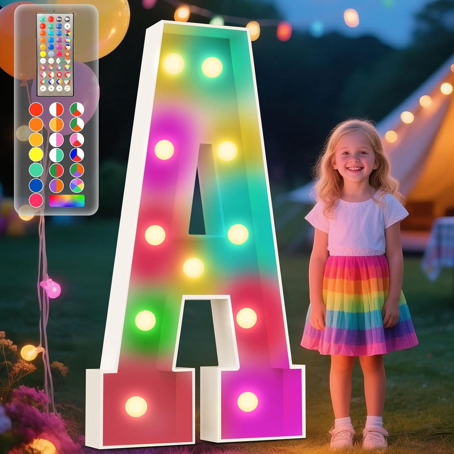 Ledido 4FT Marquee Light Up Letters, 34 Colors Changing Marquee Letter 4 Feet Tall with Remote, Big Letters for Party Wedding Graduation Birthday Decorations, Large Light Up Letter A