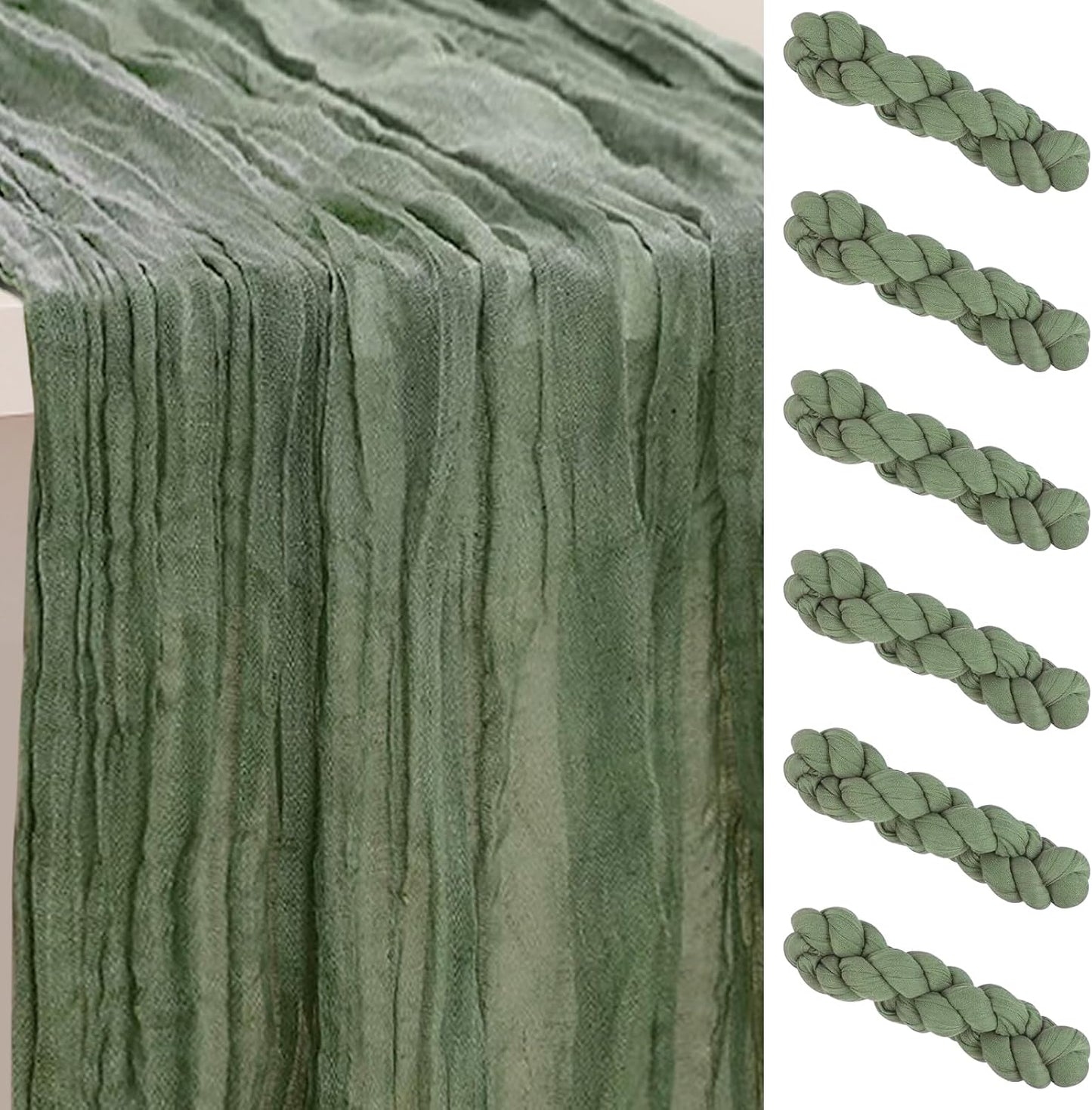 6 Pack Sage Green Cheesecloth Table Runner 35x120 Inch 10Ft Rustic Gauze Cheese Cloth Table Runner Sheer Cheesecloth Table Runners for Wedding Party Bridal Shower Decoration