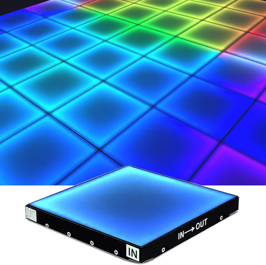 Dance Floor Stage Lights Tempered Glass Infinity Mirror Panel 3D Effect Led Dance Floor for Wedding Party Customizable (RGB-Magnetic, 49PCS(11.5FTX11.5FT))