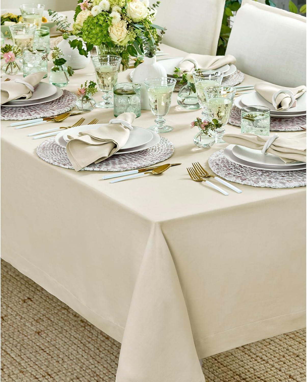 Solino Home Linen Tablecloth 52 x 52 Inch - 100% Pure Linen Birch Square Tablecloth - Fete, Machine Washable Table Throw for Fall, Autumn, Thanksgiving
