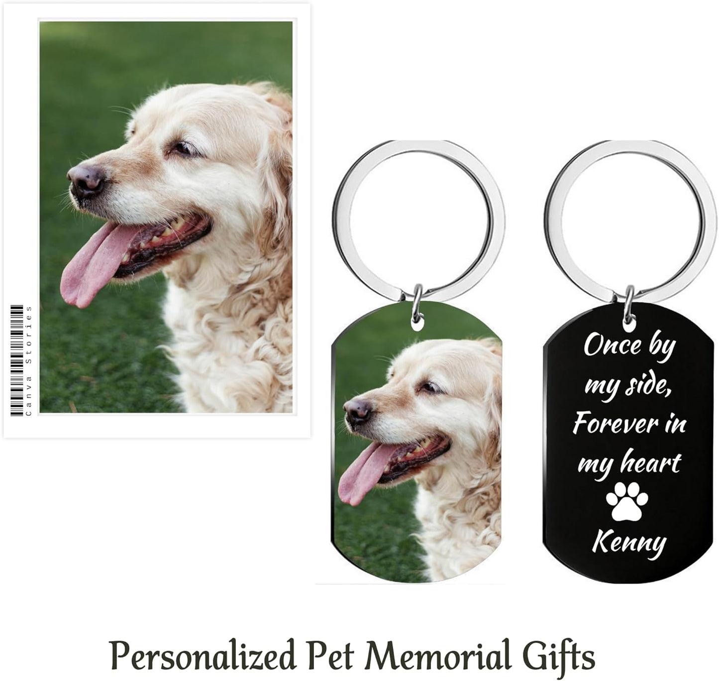 Personalized Pet Memorial Photo Keychain,Custom DogCat Remembrance Keychains with Picture Text,Loss of Pet Sympathy Key Chain