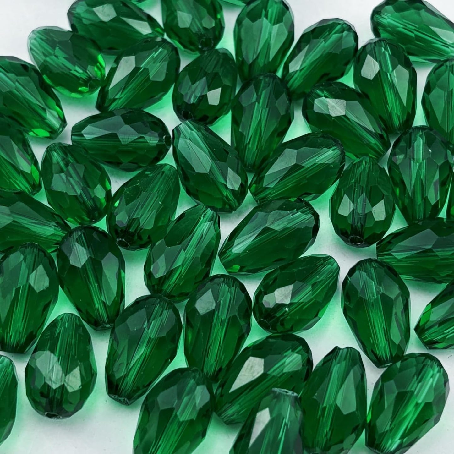 150pcs 4x6mm Teardrop Crystal Glass Beads for Jewelry Making, Faceted Vertical Hole Teardrop Glass Spacer Beads for Wind Chimes Bracelet Earring Necklace DIY Craft(Peacock Green)