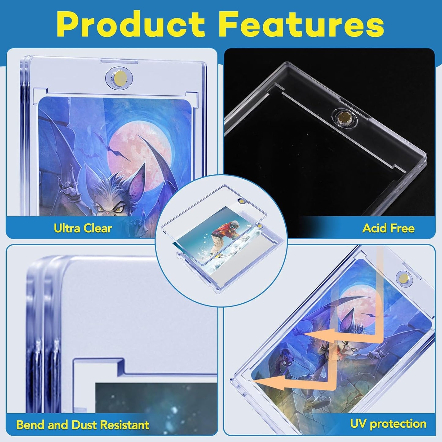 60ct Magnetic Card Holders, 35pt One Touch Card Holder, U-V Protection Hard Plastic Case for Trading Cards, Display Case for Sports, Baseball, Football, Game Cards