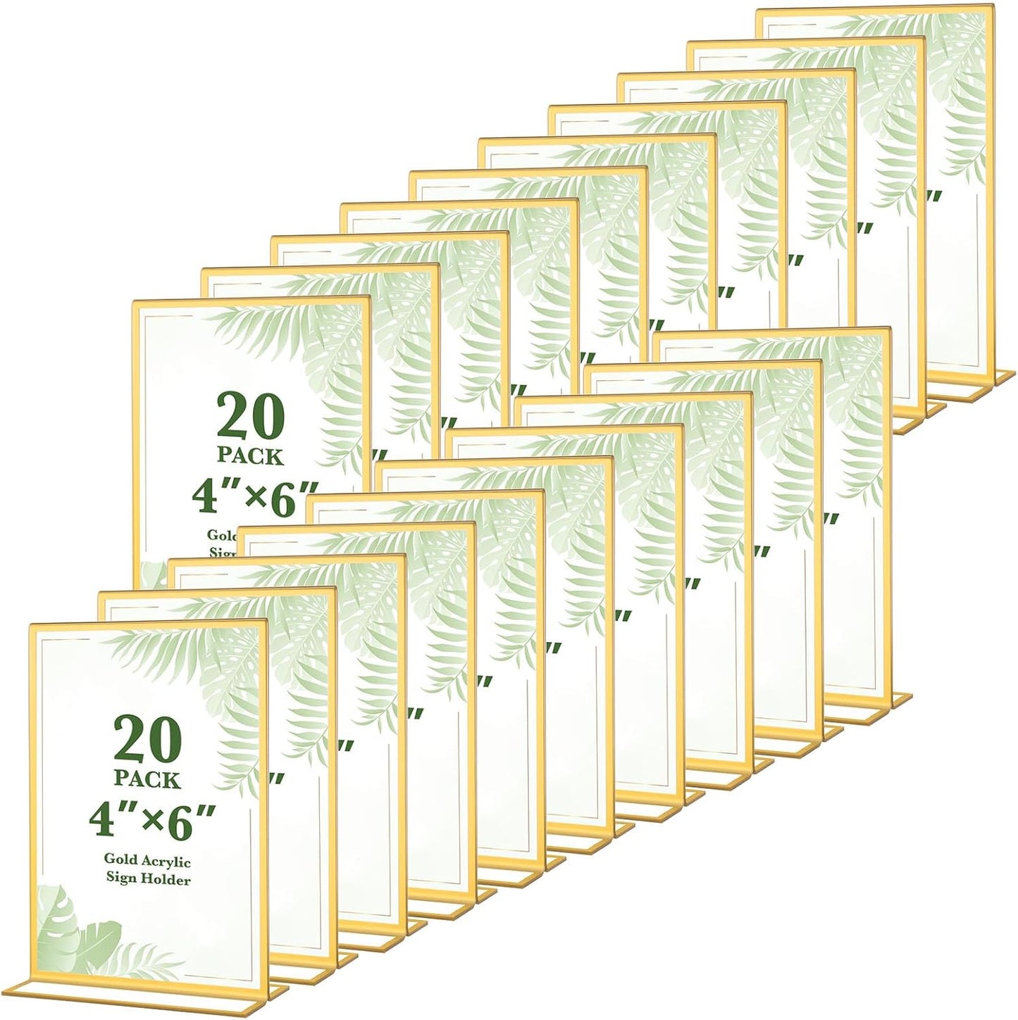 20 Pack Gold Acrylic Sign Holders 4x6 Inch, Double Sided Vertical Stand Clear Picture Frames, Table Menu Display Holders for Wedding Table Numbers, Restaurant Signs, Party and Office Photos