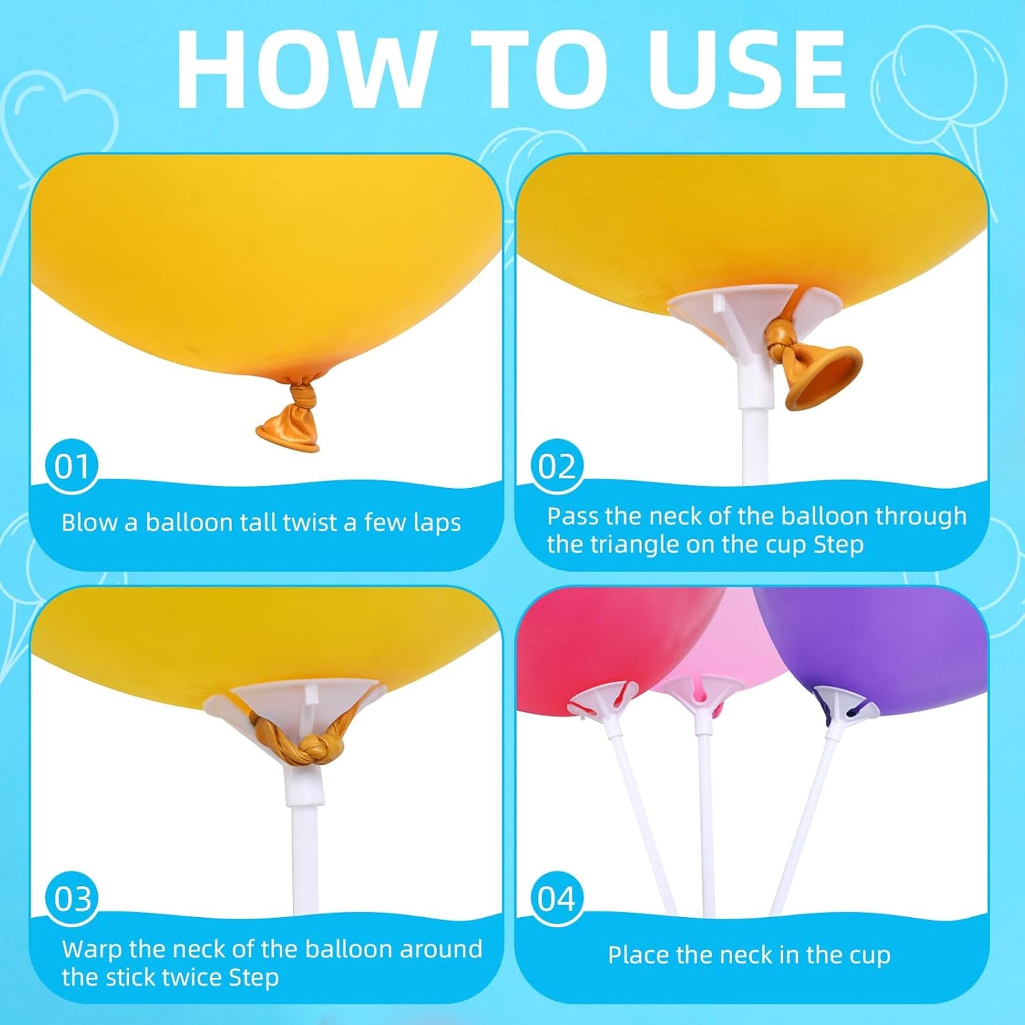 Apoulin Balloon Sticks - 50Pack Balloon Stick and Cup for Party Wedding