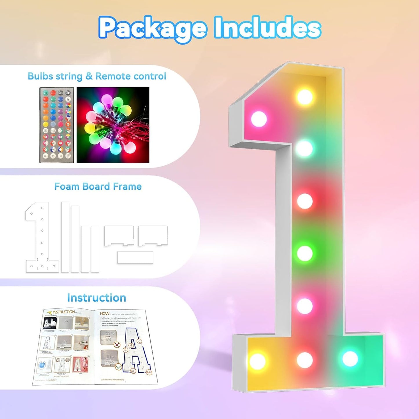 Ledido 4FT Marquee Light Up Numbers, 34 Colors Changing Marquee Numbers 4 Feet Tall with Remote, Big Numbers for Party Wedding Graduation Birthday Decoratoons, Large Light Up Number 7