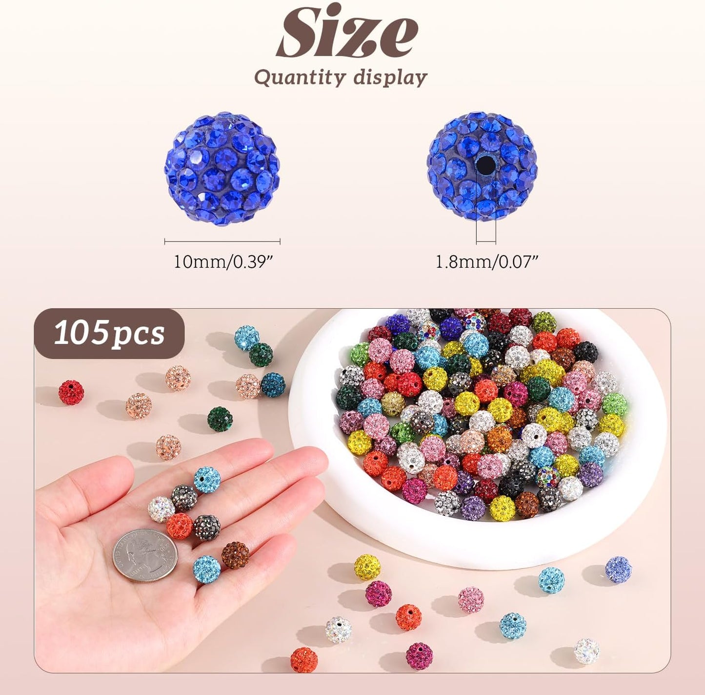 105pcs 10mm Rhinestone Beads for Jewelry Making, Black White Shiny Round Disco Ball Beads Bulk, Sparkle Crystal Clay Christmas for Bracelet Baseball Necklace Earring Crafting and DIY