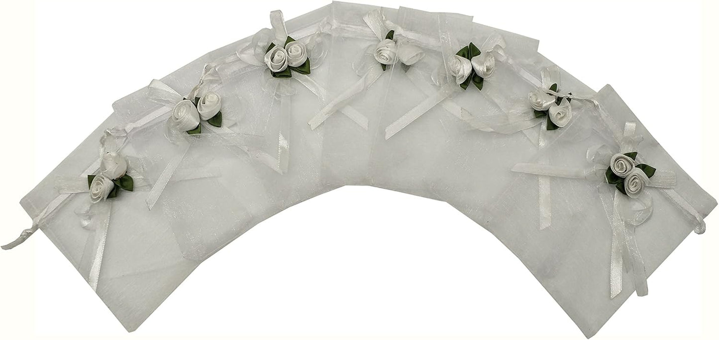 Ankirol 50pcs Sheer Organza Favor Bags For Wedding 3.8x4.8'' Gift Bags Samples Display Drawstring Rose Pouches (white)