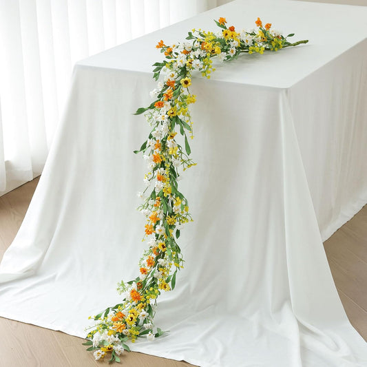 Mizii Artificial Flower Garland 6FT Fake Daisy Floral Garland Daisies Hanging Vines Spring Summer Flowers Decorations for Mantle Table Centerpieces Room Wall Fireplace Party Wedding Decor (Daisy)