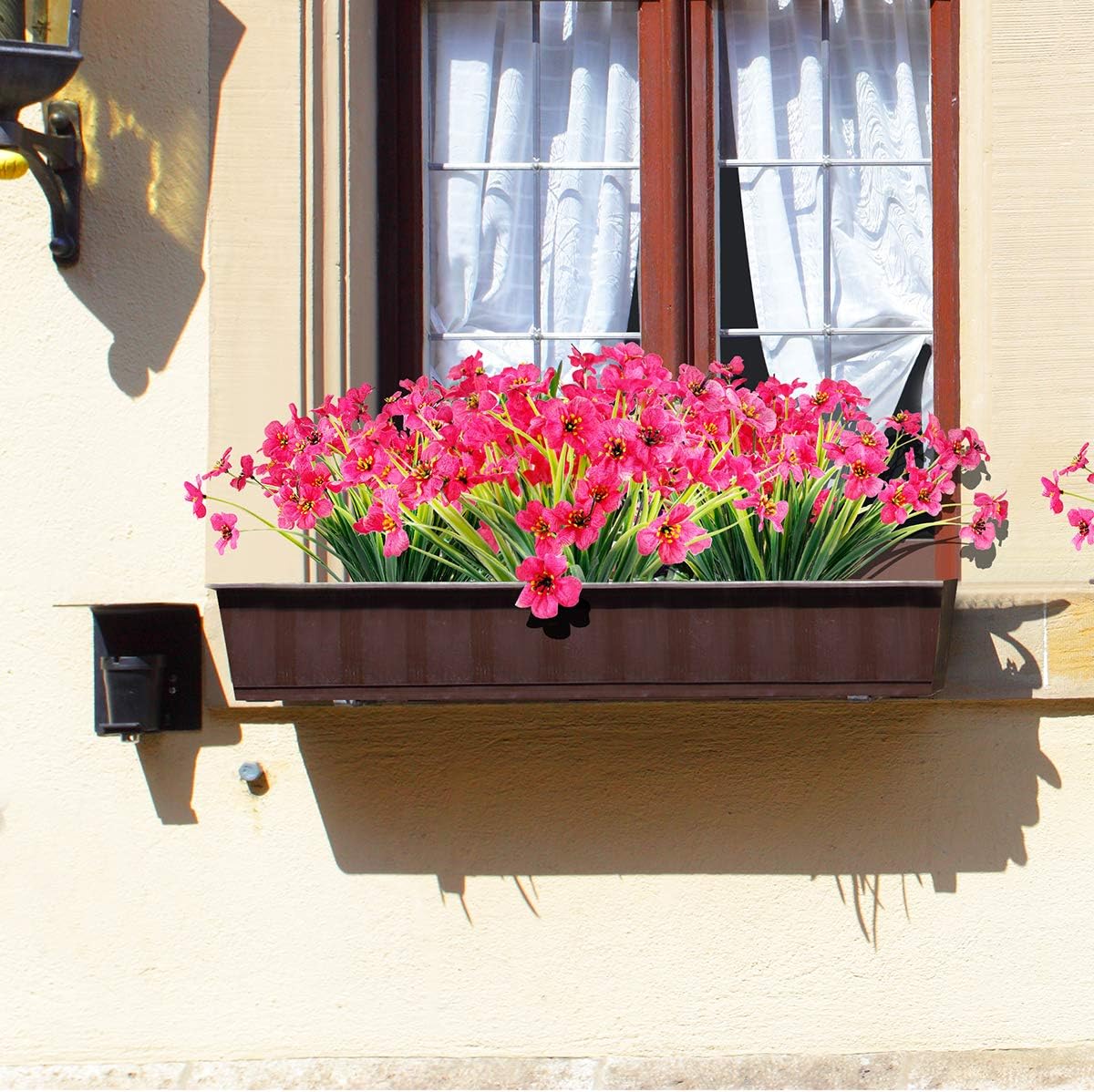 30 Bundles Artificial Flowers Outdoor UV Resistant Fake Flowers No Fade Faux Plastic Plants Garden Porch Window Box Decorating(Rose red)