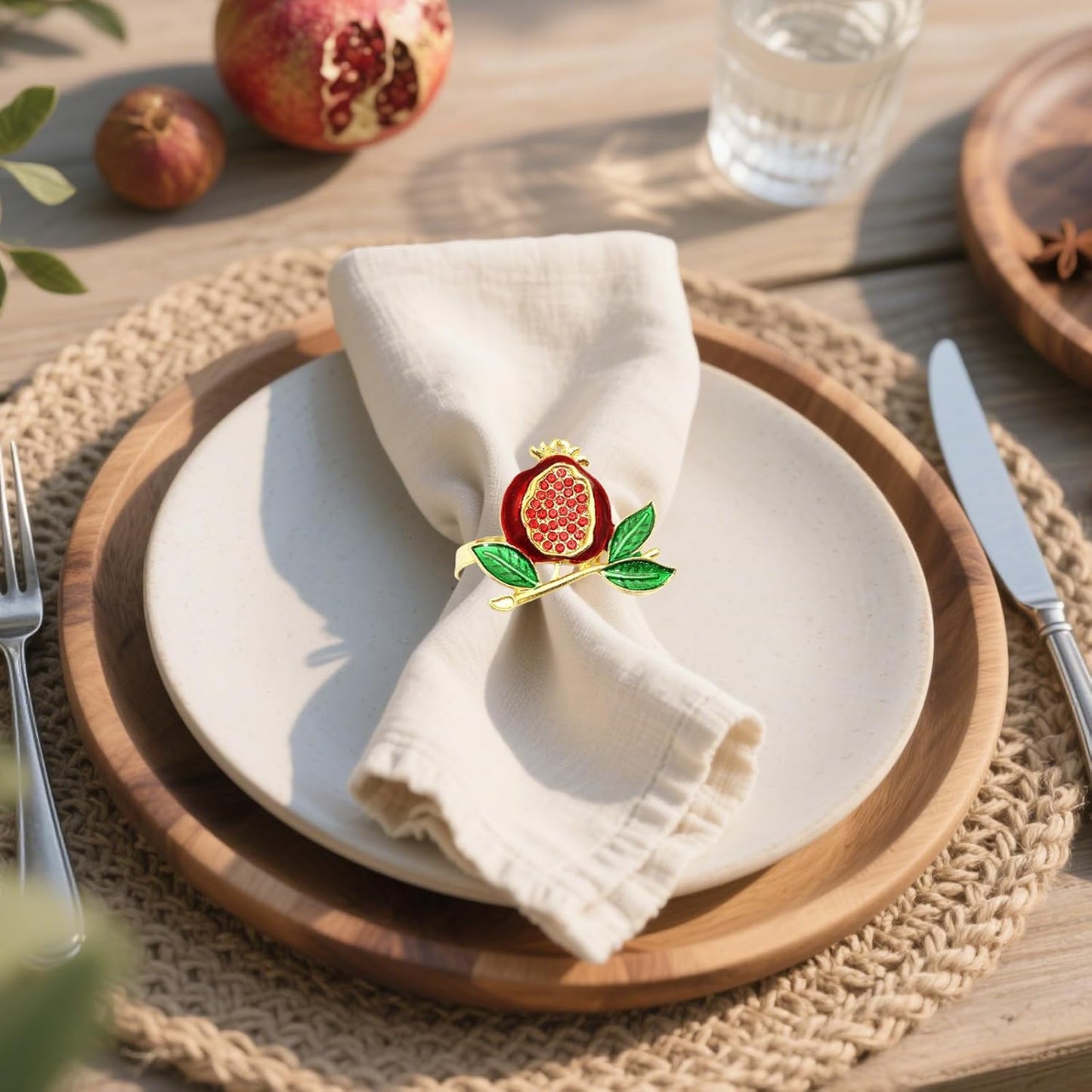 Christmas Pomegranate Napkin Rings set of 6 Red Fruit Napkin Rings for Thanksgiving New Year Dinner Decor,Gold Fall Napkin Ring Holders for Beach Wedding Garden Party Home Daily Table Setting