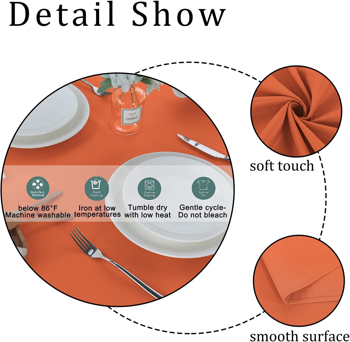 Fitable Rectangle Tablecloth Stain and Wrinkle Resistant Washable Polyester Table Cloth for Buffet Parties and Camping (60x84 inch, Orange)