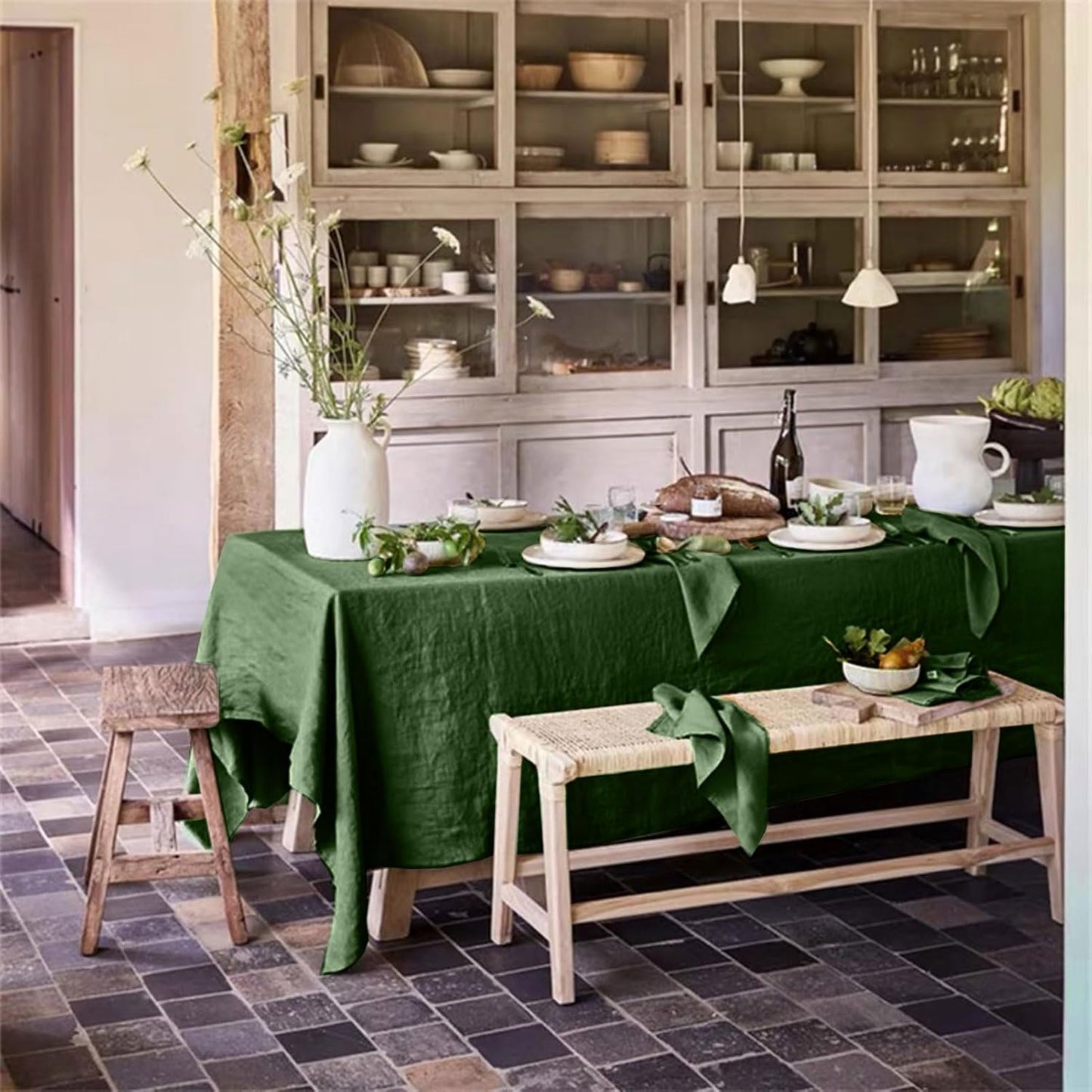 Talasily Linen Tablecloth 100% Pure Linen Table Cloth 60x120 Inches Rectangle Tablecloths Washable Cloths for Kitchen, Dining, Buffet Parties, Holidays, Picnic,Weddings and Restaurants-Forest Green