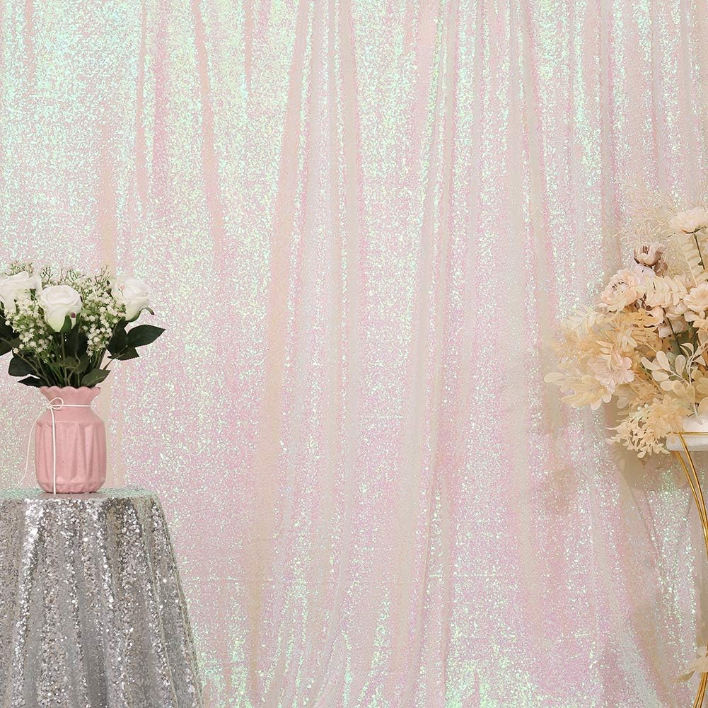 Eternal Beauty White Iridescent Sequin Backdrop, 6x6 Ft Glitter Background Curtains for Shimmer Photography Party Wedding Birthday Back Drop Decor
