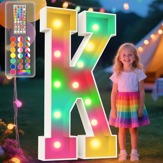 Ledido 4FT Marquee Light Up Letters, 34 Colors Changing Marquee Letter 4 Feet Tall with Remote, Big Letters for Party Wedding Graduation Birthday Decorations, Large Light Up Letter K