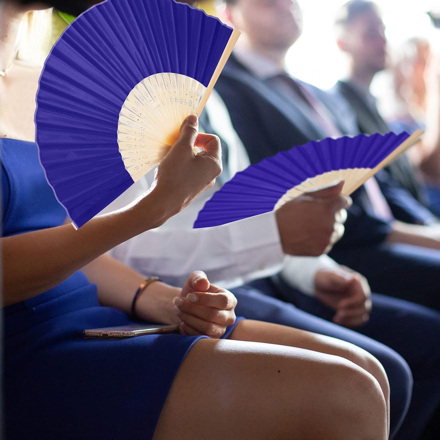 Aneco 18 Pieces Handheld Fans Cloth Hand Fans Bamboo Folding Fans for Wedding Decoration, Church Wedding Gifts, Party Favors, DIY Decoration (Royal Blue)