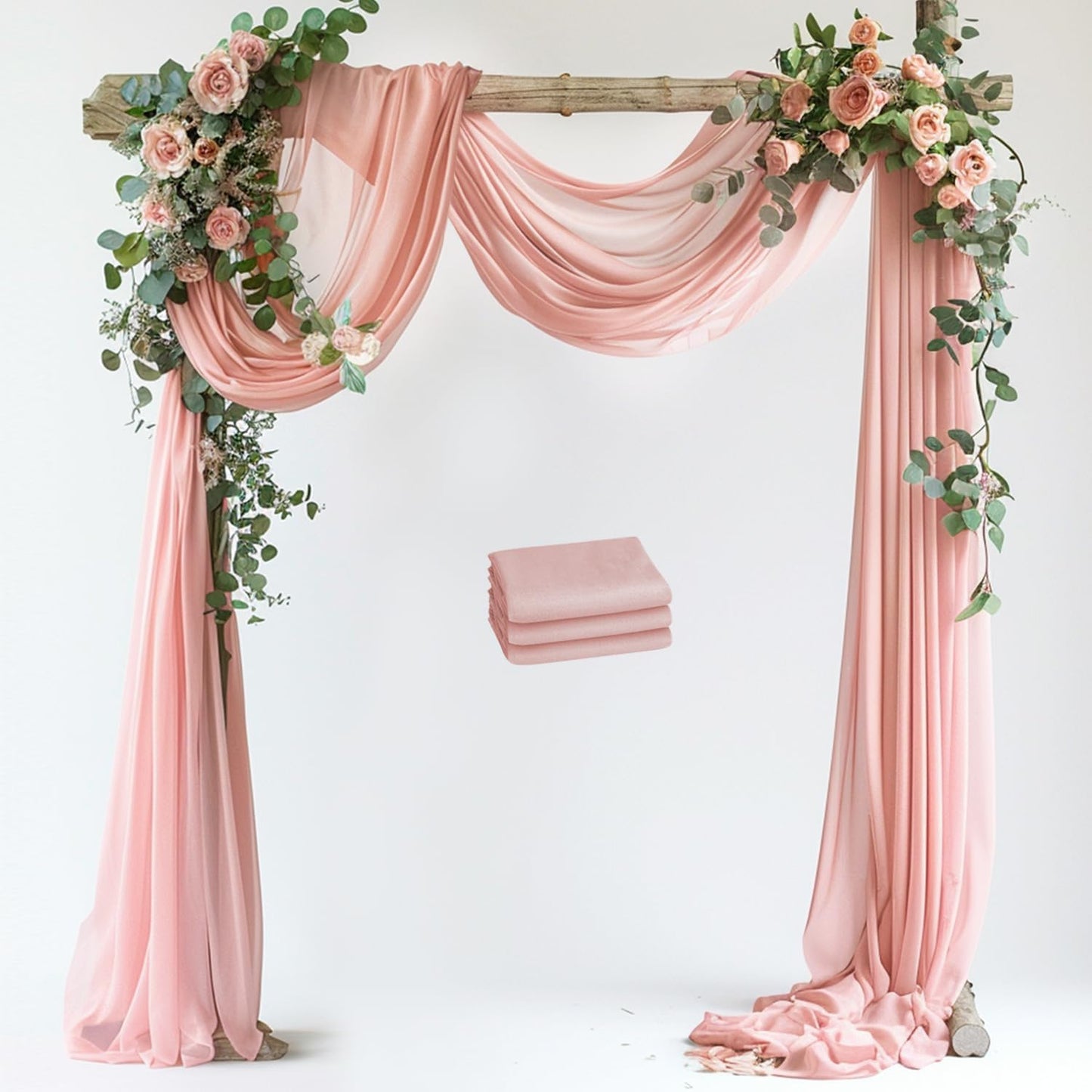 Wedding Arch Draping Fabric 3 Panels 28.7" x 20FT Blush Sheer Chiffon Backdrop Drapes for Wedding Ceremony Birthday Party Bridal Shower Outdoor Decoration