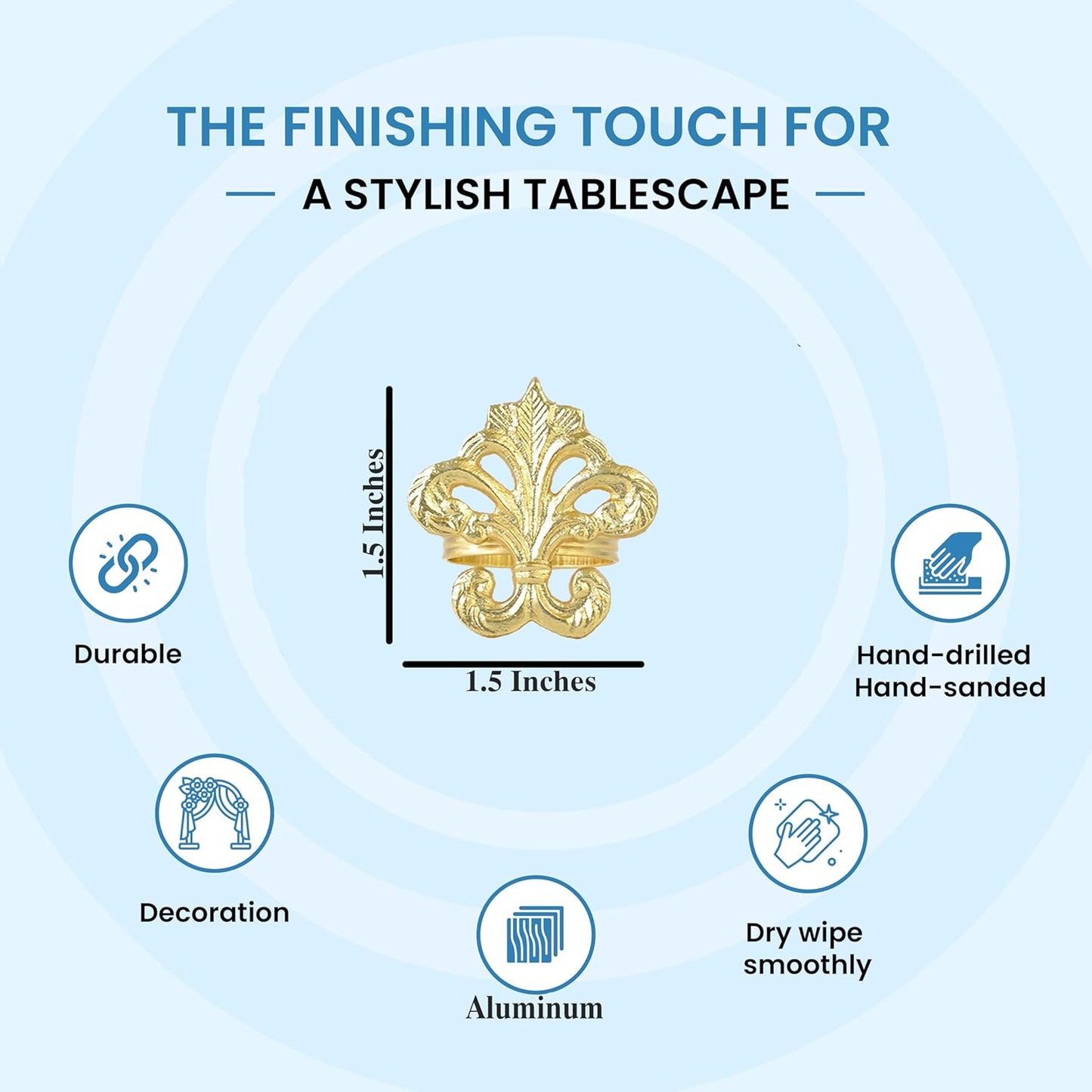 Lightweight Metal Napkin Rings Set of 12 - Fleur-de-Lis Napkin Holders for Dining Table, Weddings, and Special Events - Elegant Table Décor for Home & Restaurants (Gold) - CLEENTABLE