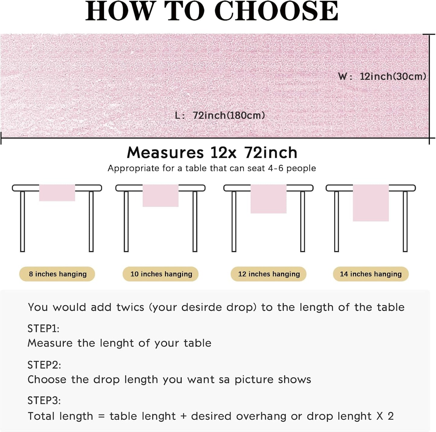 6 Packs 12 x 72 inches Sequin Table Runner, Pink Glitter Table Runner for Birthday Party Supplies Wedding Engagement Baby Shower Holiday Celebration Event Decorations