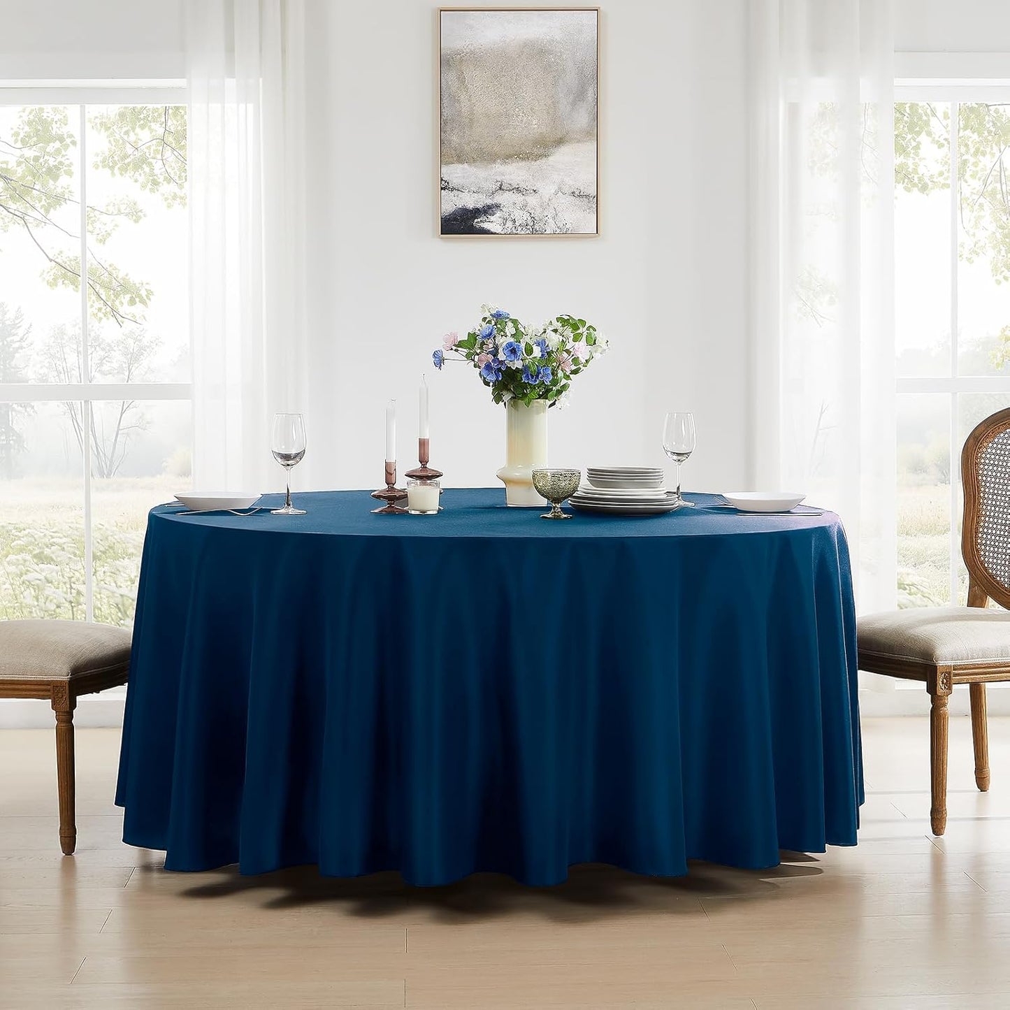 Round Tablecloth 120 Inch Tablecloth 6 Pack Navy Blue Table Cloths Washable Decorative Linen Polyester TableClothes Cover for Dining Table Banquets Buffet Parties and Wedding