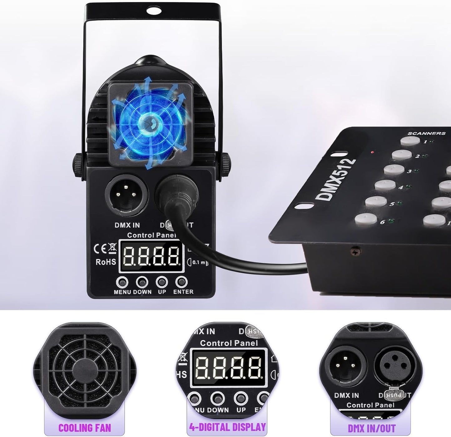 Pinspot Light 15W DMX 2 Pack, Czgor RGBW Disco Ball Lights with Remote Control, DMX512, Sound Activated Pin Spotlight for Party Wedding DJ Disco Shows