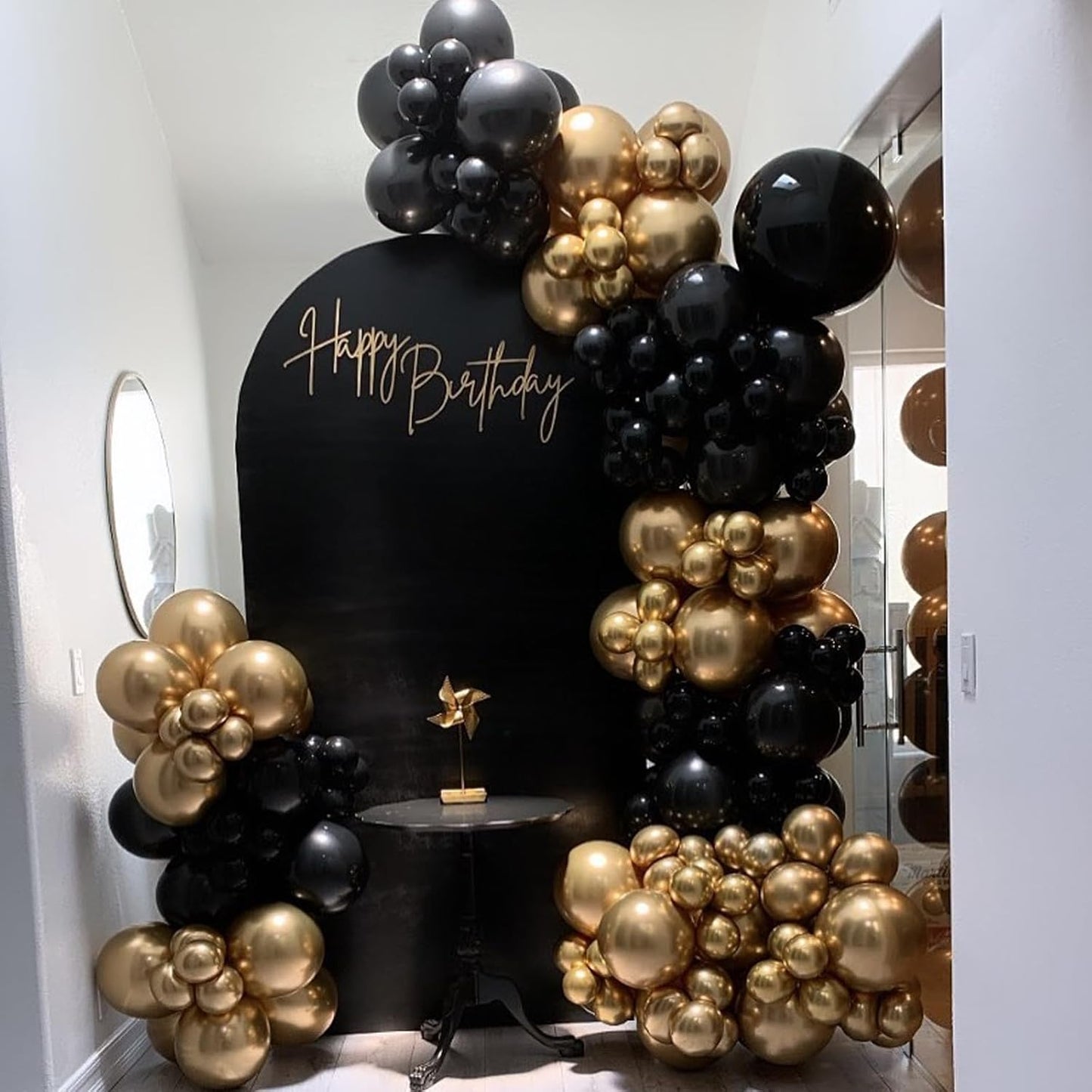 Black and Gold Balloons Arch Garland Kit, 122pcs Gold and Black Confetti Balloons with 16ft Tape Strip & Dot Glue for Graduation Birthday New Year Party Decorations