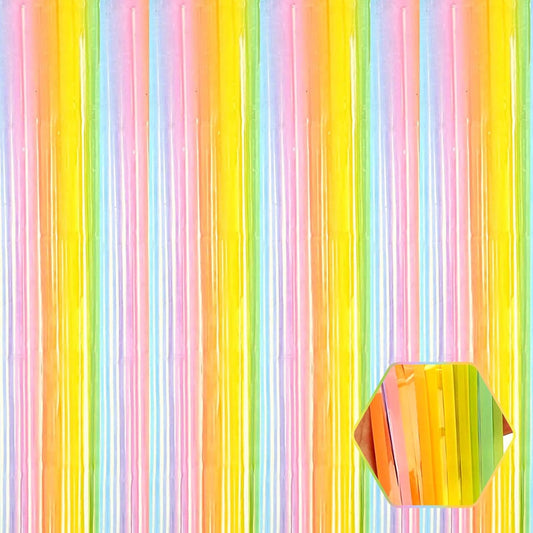 3 Pack Rainbow Foil Fringe Curtain Backdrop, 3.28Ft x 8.2Ft Metallic Tinsel Foil Fringe Streamer Curtains for Photo Booth, Mother's Day, Easter, Birthday, Wedding Party Decorations