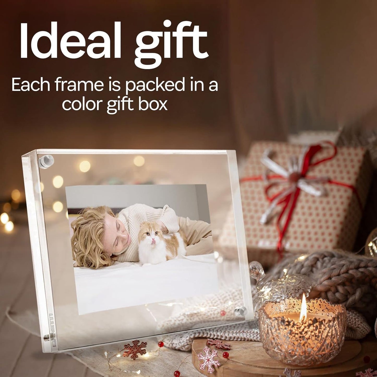 Canetti Original Magnet Picture Frame - Crystal Clear Acrylic Glass Table Top Photo Frame