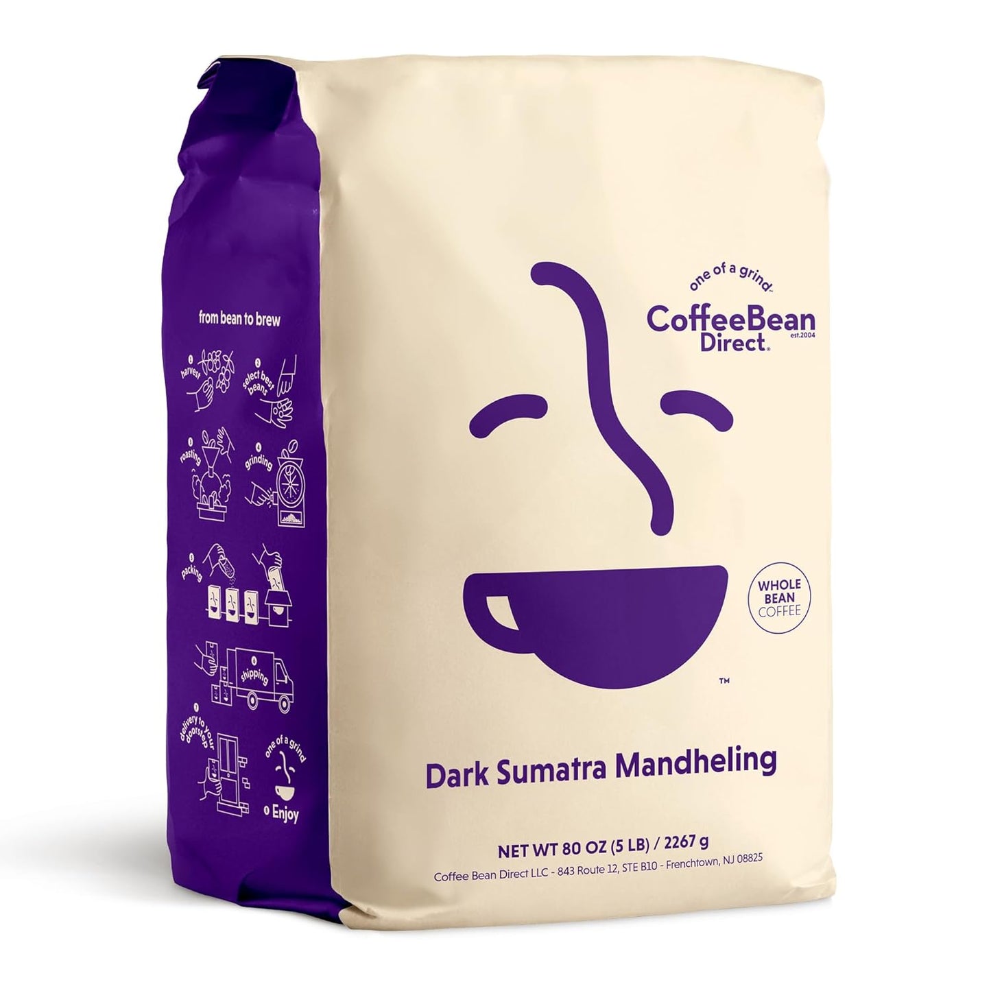 Coffee Bean Direct Dark Sumatra Mandheling, Whole Bean Coffee, Arabica Coffee, Dark Roast, 5 Pound Bag (Pack of 1)