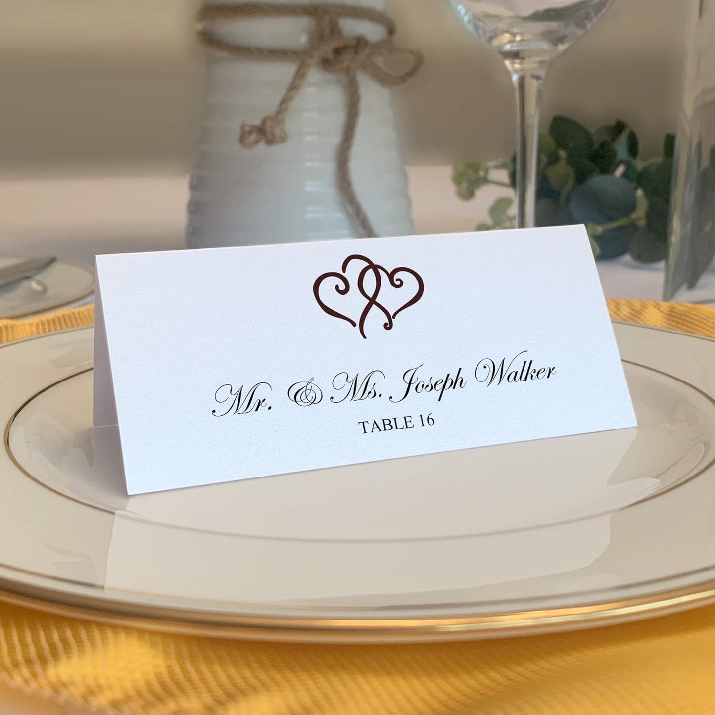 Linked Hearts Place Cards, Chocolate (Choose Color), Set of 60, Pre-cut and Scored - Wedding, Party, Dinner, and Special Events - Made in the USA