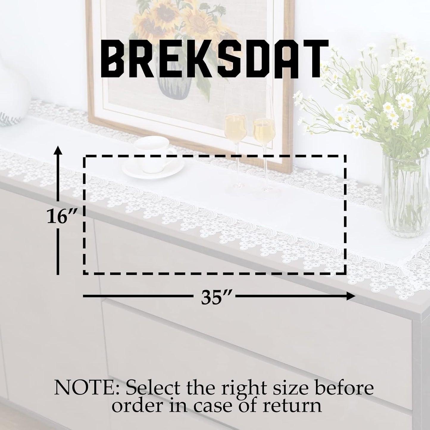 White lace Premium Rectangle Farmhouse Table Runner Waterproof OilProof SpillProof AntiShrink Soft Wrinkle Resistant Decorative Fabric Table Cover Kitchen Dinning Party Wedding Banquet