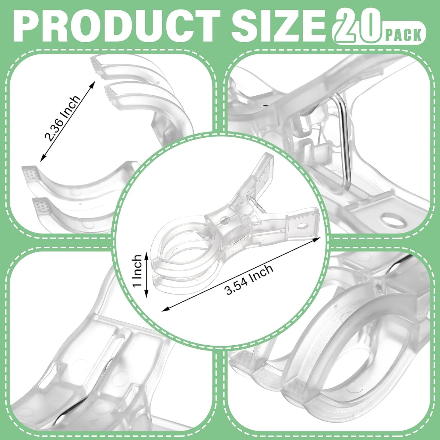 LemonRoad 20 Pack Large Balloon Arch Clips Plastic Transparent Backdrop Spring Clamps 3.5 Inch Heavy Duty Clip for Balloon Arch Kit Birthday Decoration Crafts Woodworking Photography Studios (Clear)