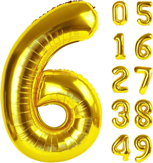 40 Inch Gold Mylar Foil Number 6 Birthday Balloon, Digital Balloons for 6 16 Boy Girl Party Decorations Supplies, Big Helium Balloon Numbers for 26 36 46 60 66 Men Women Anniversary