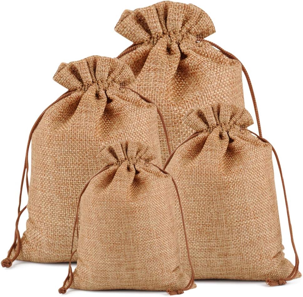 Lucky Monet 25/50/100PCS Burlap Gift Bags Wedding Hessian Jute Bags Linen Jewelry Pouches with Drawstring for Birthday, Party, Wedding Favors, Present, Art and DIY Craft (25Pcs, Coffee, 4” x 6”)