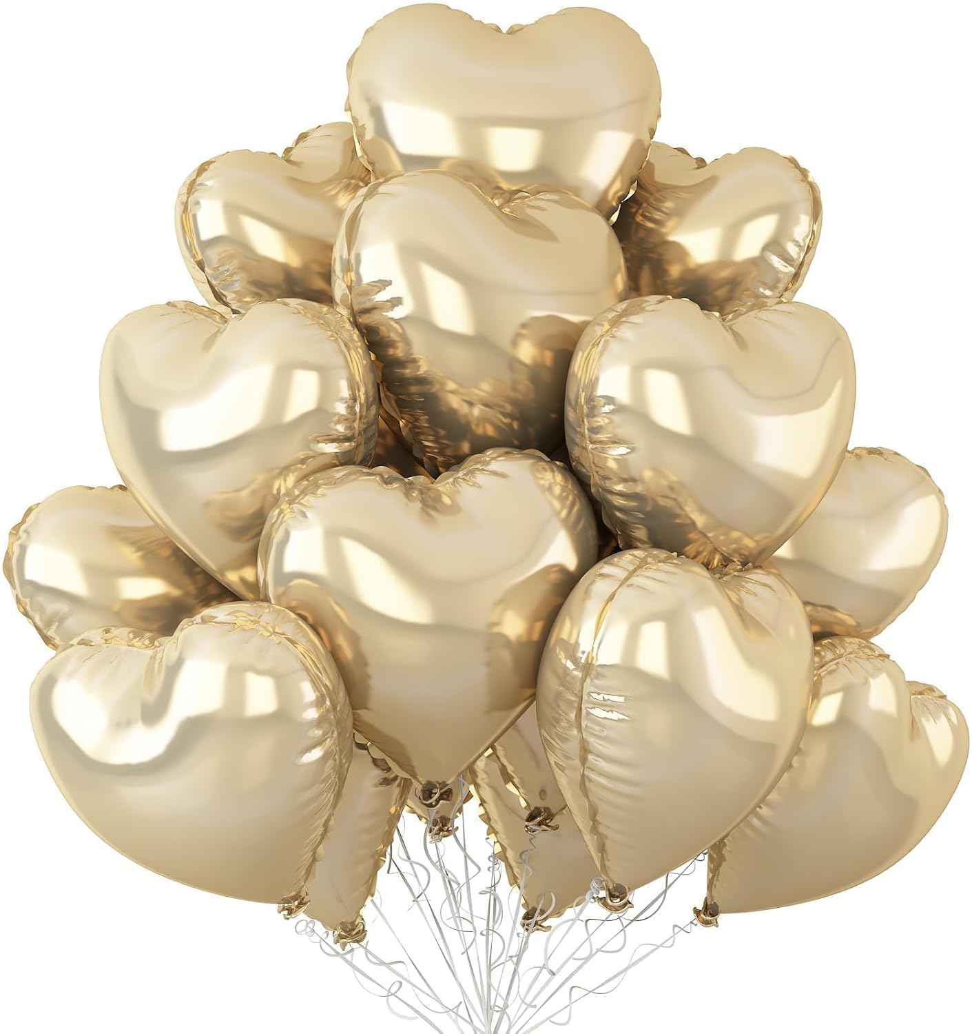 Champagne Gold Heart Balloons,12Pcs 18 Inch Light Gold Foil Love Heart Shaped Balloons for Pastel Yellow Birthday Party Wedding Engagement Anniversary Baby Shower Valentines Day Decorations