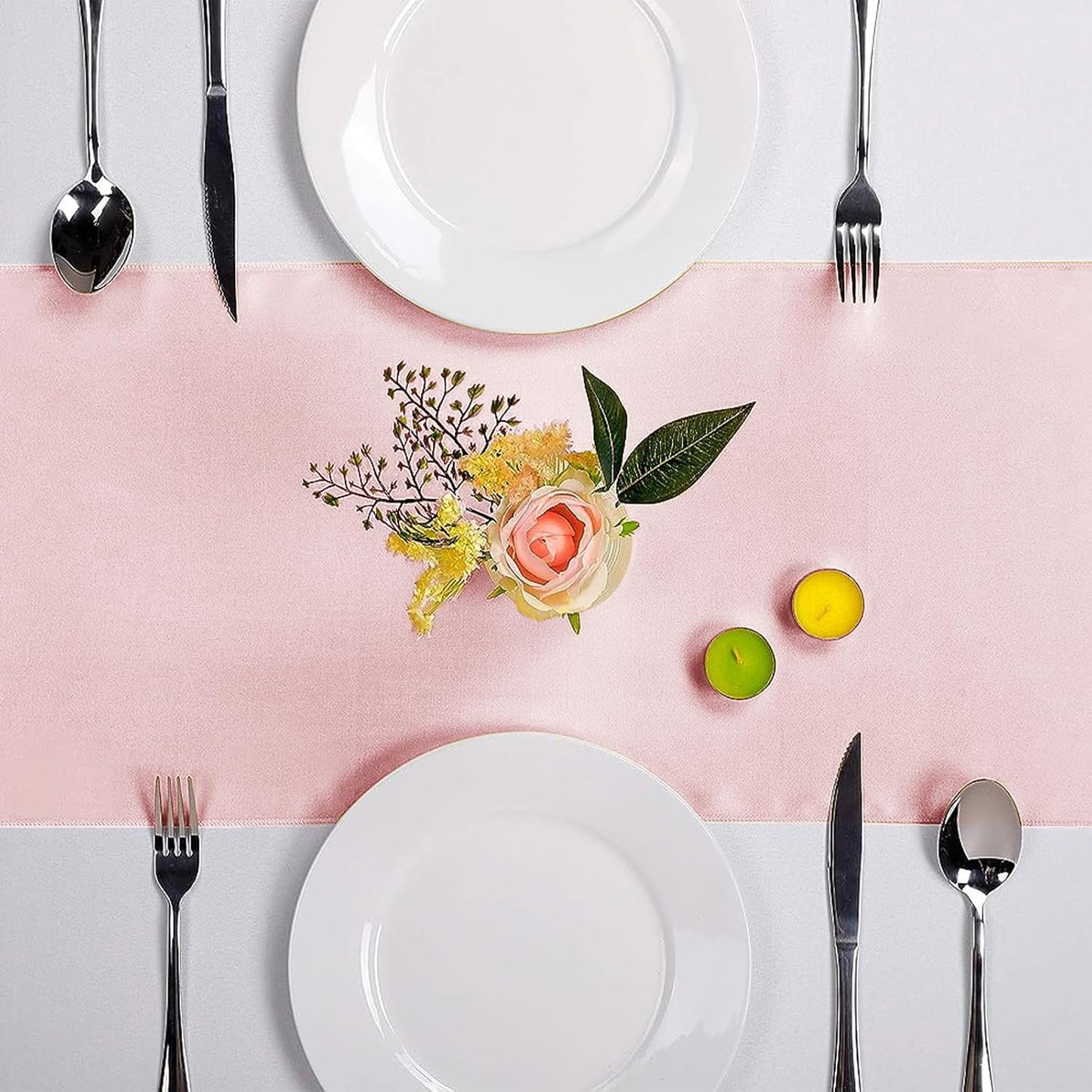 10-Pack Satin Table Runner Rose Gold 12 x 108 inches Long, Table Runners for Wedding, Birthday Parties, Banquets Decorations（10 Pack, 12x108 Inch, Rose Gold）