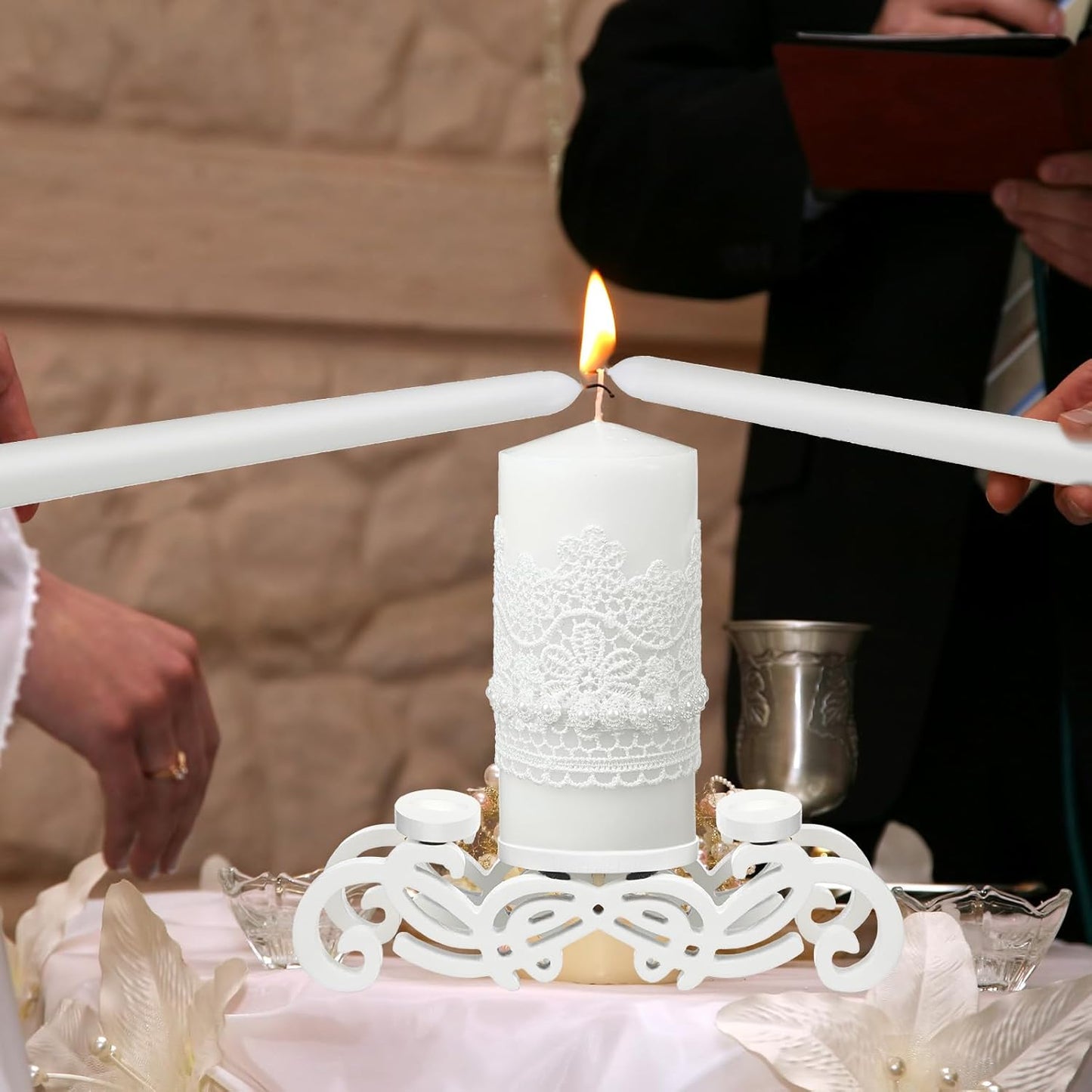 Irenare Unity Candles with Holder for Wedding Ceremony Wedding Decortions Accessories Glass Candle Holder Pillar Candle for Formal Events Church(Stylish Style)