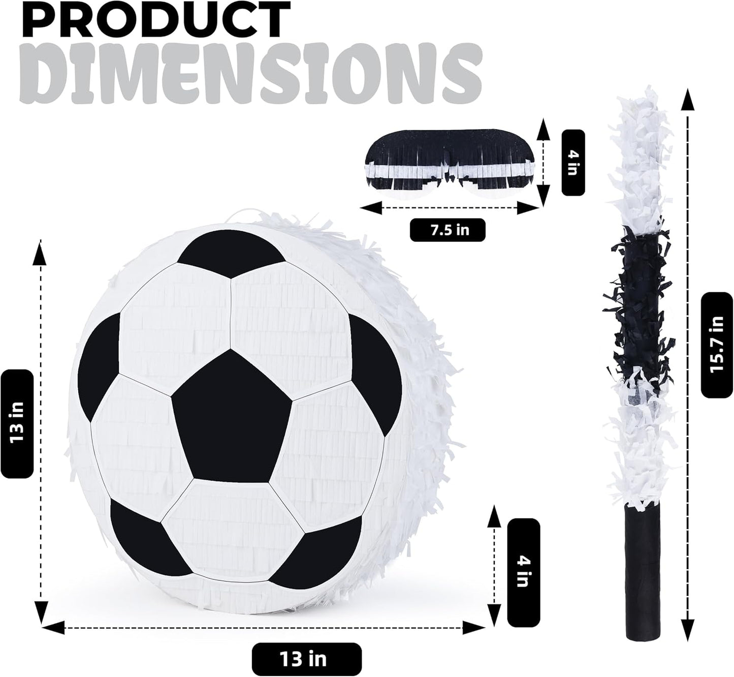 New Soccer Pinata Bundle with a Blindfold and Bat (13"x13"x4"), Soccer Ball Pinata for Birthday Party Boys, Perfect for Birthday Party, Sport Theme Party, Decoration