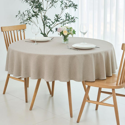 maxmill Round Linen Textured Tablecloth Spill-Proof Stainproof Wrinkle Free Washable Fabric Table Cloth for Circular Table Cover, Dining Room Buffet Banquet Parties Holiday Dinner, 70 Inch Linen