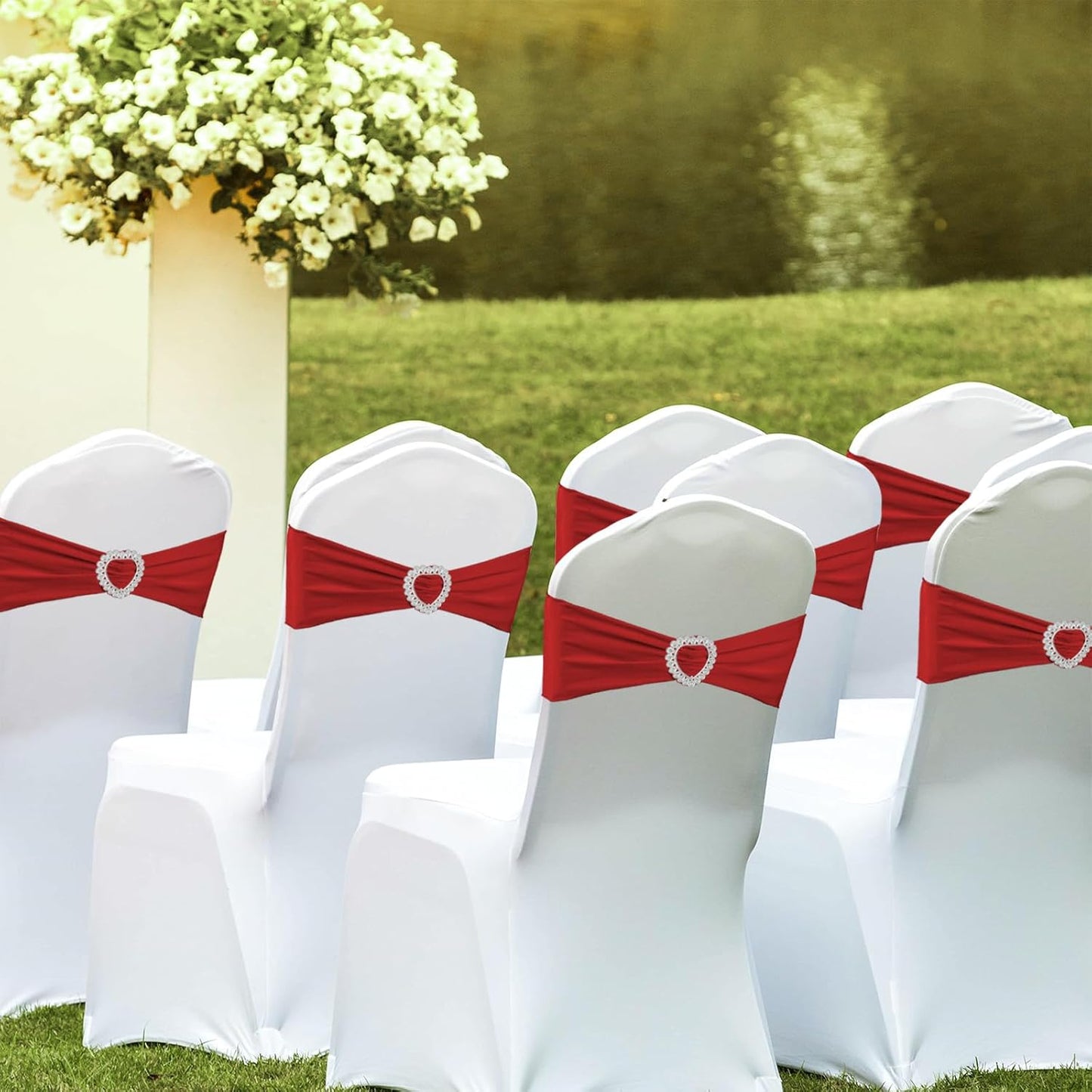 100PCS Spandex Stretch Red Chair Sashes Bows Universal Elastic Chair Cover Bands Ties with Buckle Slider for Wedding Party Birthday Reception Event Banquet Decoration(Red)