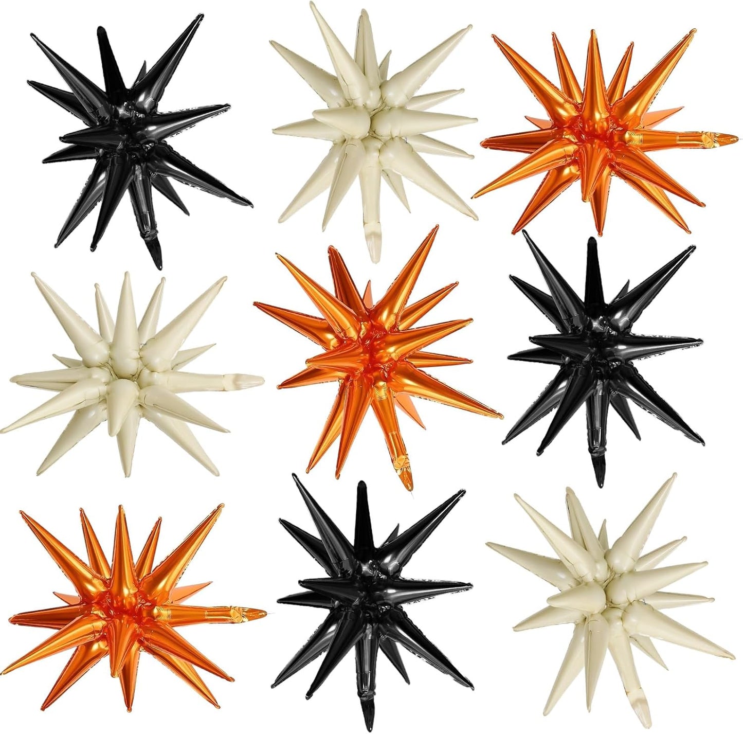 Black White Orange Star Balloons,9Pcs 22Inch Sand White Orange Explosion Spike Cone Helium Polyester Film Star Foil Balloons for Halloween Birthday Anniversary Baby Shower Party Decorations