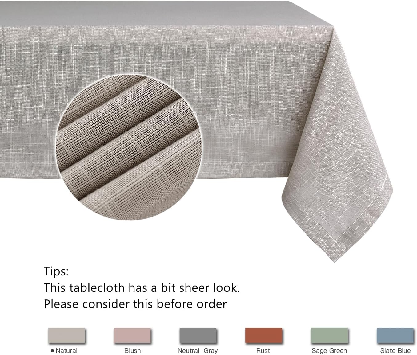 maxmill Lux Faux Linen Table Cloth with Slubby Texture Wrinkle Resistant Anti-Shrink Soft Tablecloth for Kitchen Dining Tabletop for Buffet Banquet Parties Event Dinner Rectangle 52 x 70 Inch Natural