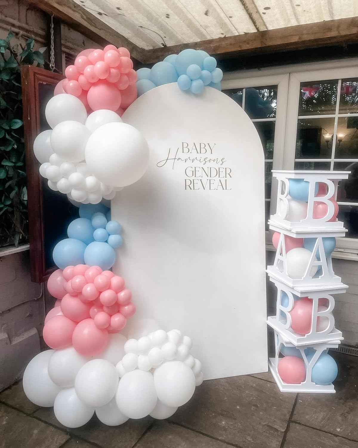 Pink and Blue Balloons Garland Kit, 124pcs Pink White Blue Latex Balloons Arch for Birthday, Baby Shower, Gender Reveal Party Decoration