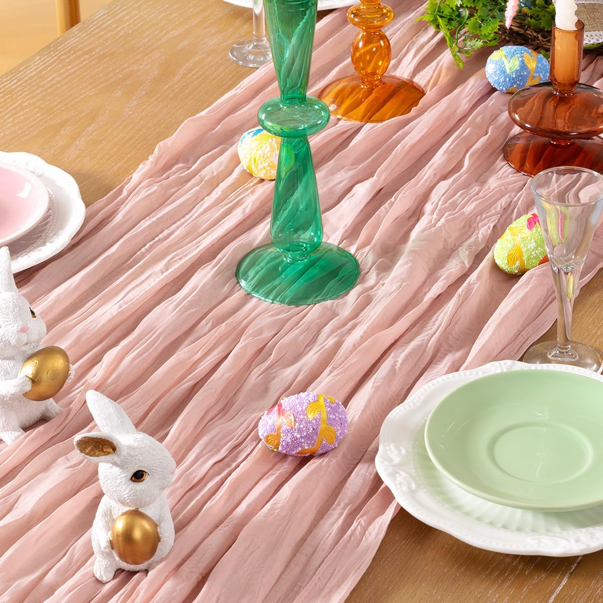 Pink Cheesecloth Table Runner 12 Pack Fall Table Runners Boho Gauze 120 Inches Light Pink Cheese Cloth Fall Table Decorations for Thanksgiving Wedding Bridal Girl Baby Shower Sweet 16 Party